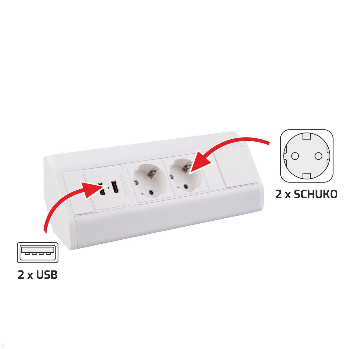 TecLines TAS003W 2-fach Ecksteckdose mit 2x USB-A Anschluss