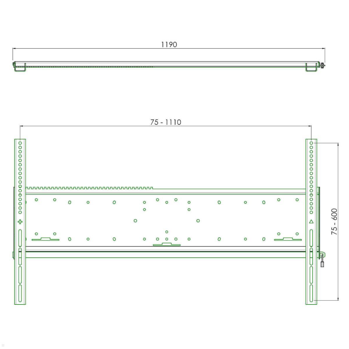 SmartMetals Boden-Deckensäule (Heavy Duty Serie) 3000mm, bis 90 Zoll, technische Zeichnung VESA Adapter