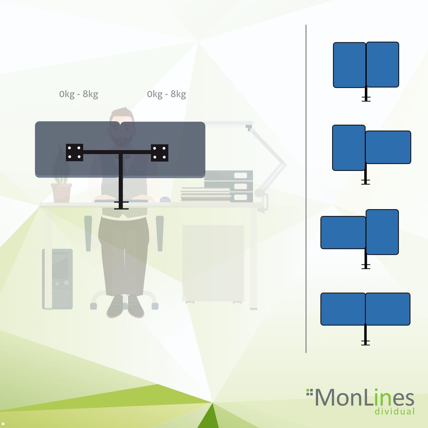 MonLines MTH011 schwenkbare Monitorhalterung für 2 Monitore 10-27 Zoll Ausrichtungen Hochformat / Querformat