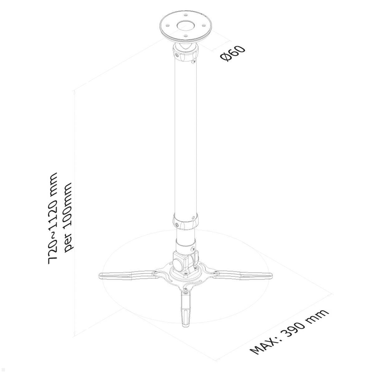 Neomounts BEAMER-C350BLACK Deckenhalterung höhenverstellbar 720 - 1120mm, schwarz technische Zeichnung