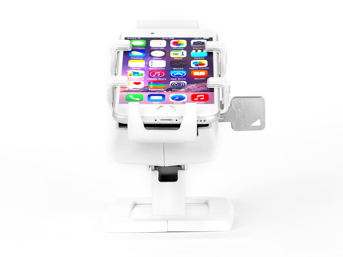 Gripzo Smartphone Tischhalterung XL bis 5,59 Zoll DS, weiß Anwendungsbeispiel