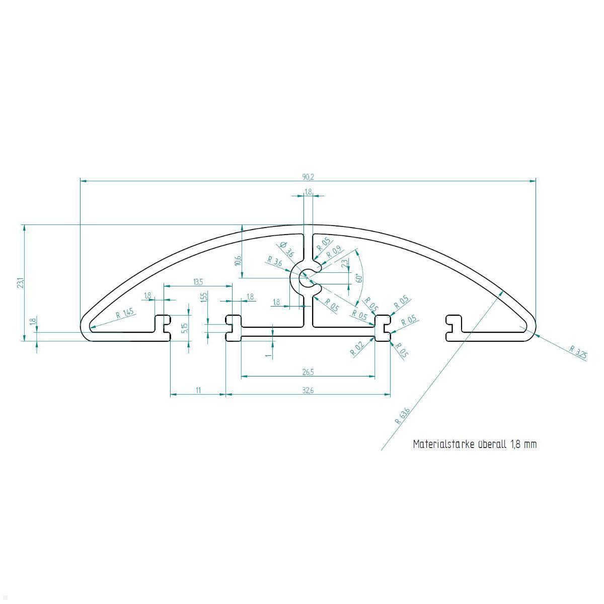 Bachmann Easy-Bridge Kabelbrücke für glatten Boden, Alu 100 cm (930.028), Zeichnung Maße