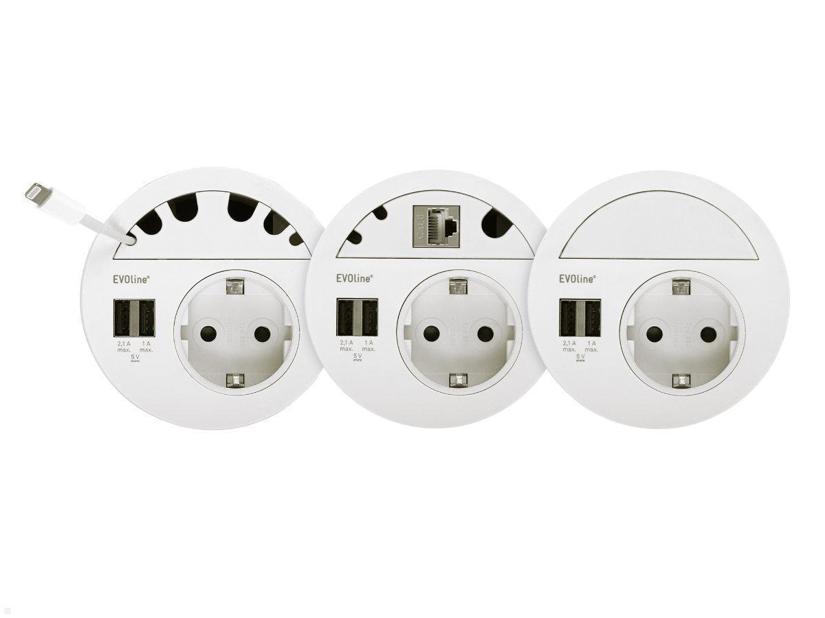 EVOline Circle80 Einbausteckdose 2xUSB mit Blende RJ45 CAT6A, Abb. ähnlich, Varianten weiß