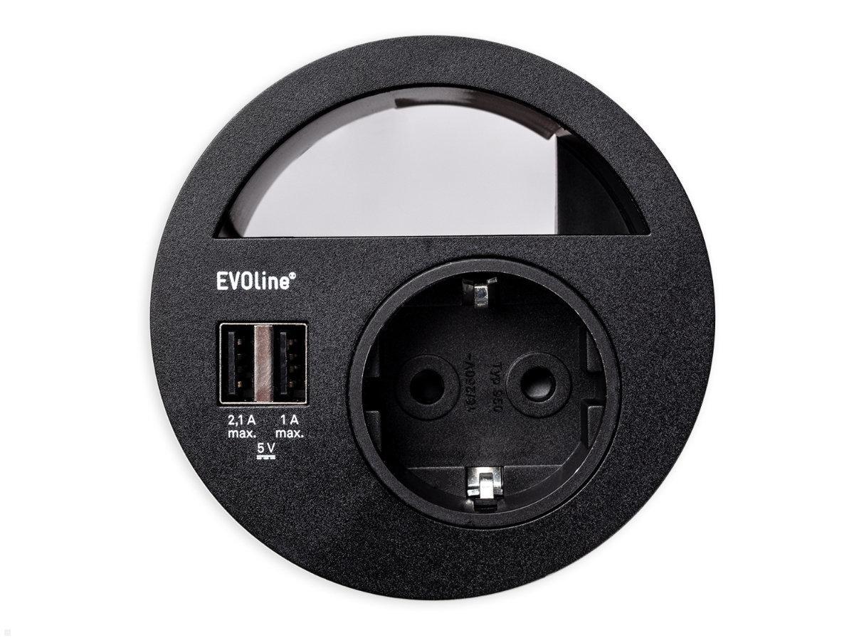EVOline Circle80 Einbausteckdose mit 2xUSB, schwarz