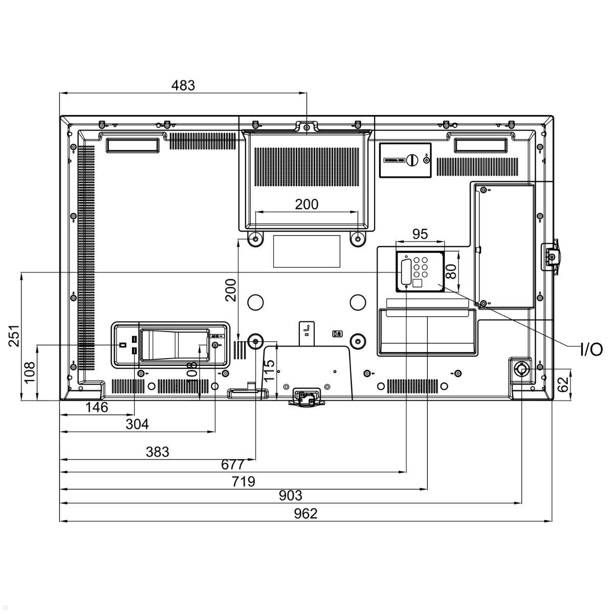 Clevertouch CM Digital Signage Display 43 Zoll LED 4K UHD (1290017EXP), technische Zeichnung Rückseite