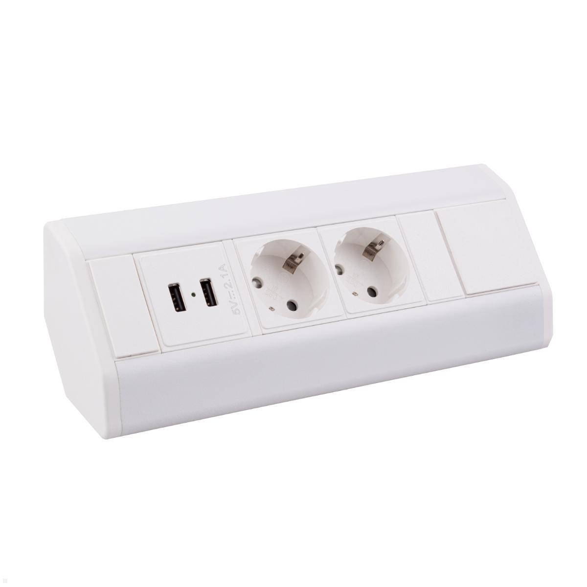 TecLines TAS003W 2-fach Ecksteckdose mit 2x USB Charger, weiß