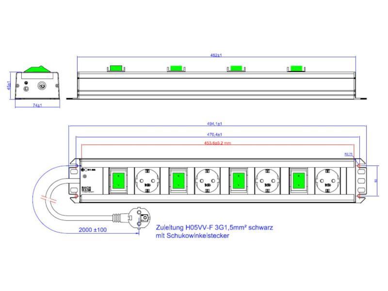 Bachmann Handwerkerleiste 4x Steckdose, 4x Schalter (300.049) Zeichnung