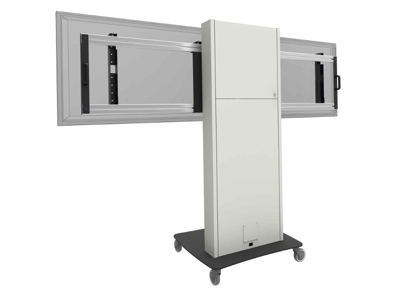 SmartMetals elektrischer Dual Monitor Trolley 65 Zoll Rückseite mit 2 Displays