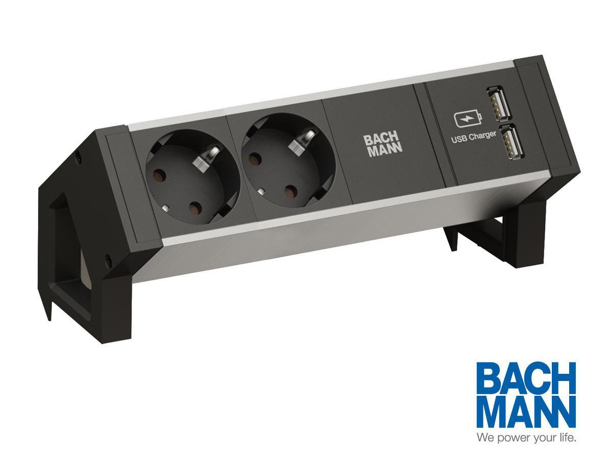 Bachmann DESK 2 ALU Black 2x Steckdose mit USB-Charger USB-A (937.8001)