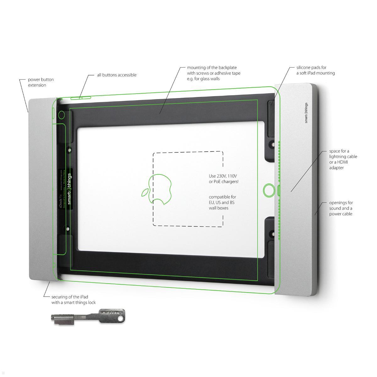 smart things sDock A10 iPad Wandhalterung 10.2 / 10.5, silber Funktionen