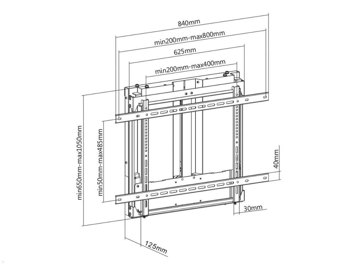 MonLines MWH017B interaktives Whiteboard/TV Wandhalterung bis 70 Zoll, schwarz technische Zeichnung