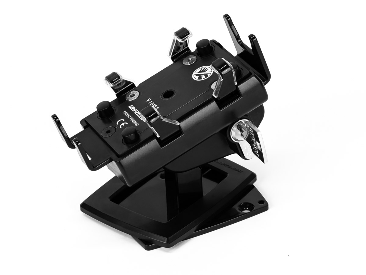 Gripzo Smartphone Tischhalterung XL für iPhone 6,7,8, X, schwarz anschraubbare Platte mit Abdeckung