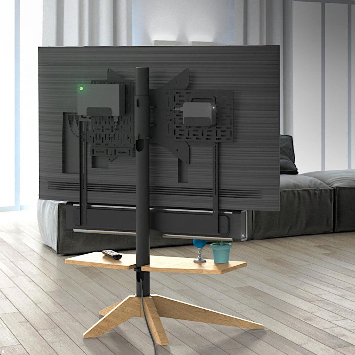 Cavus CROSS TV Ständer mit Ablage 32-65 Zoll, VESA 400x300, Eiche Holz Modern Living