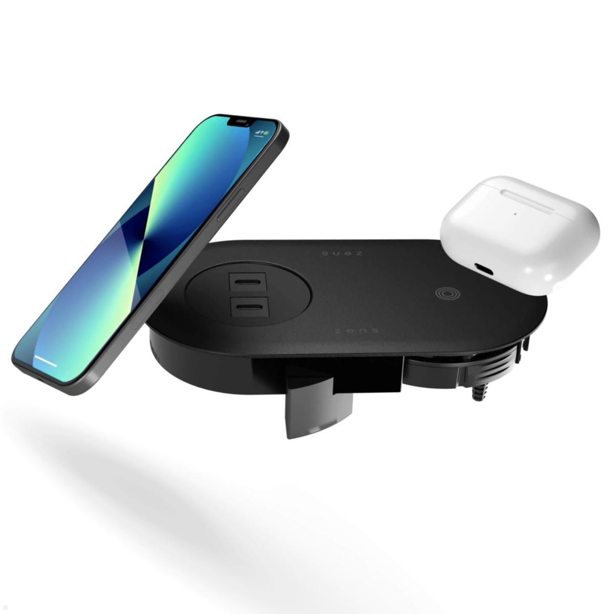 Einbau Qi Ladestation mit USB-C, Zens PuK Combi, mit Geräten