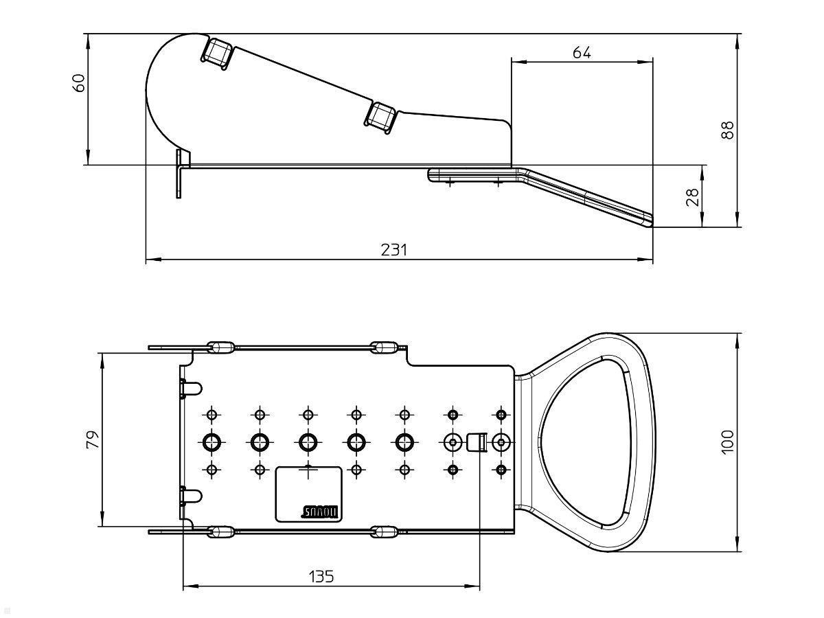Novus POS Halterung für EC Cash Terminal Verifone V200C/V400C (851+0035+039) technische Zeichnung